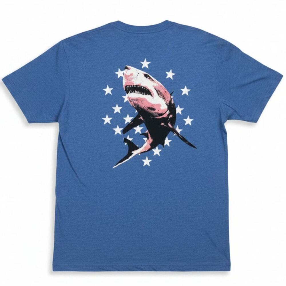 Shark Week 2020 Graphic Blue T-Shirt Men's XS Patriotic Shark Discovery Promo
